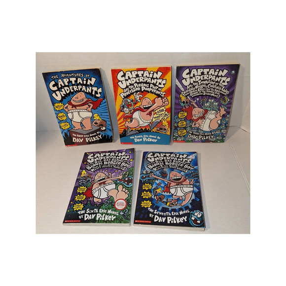 Lot 5 Captain Underpants PB Books Kids Chapter Books Dav Pilkey Nice - Picture 1 of 10